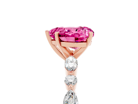Rose gold Heart Cut Pink Sapphire Solitaire with Side Stones on a Pavé Band and Four-Prong Setting_29