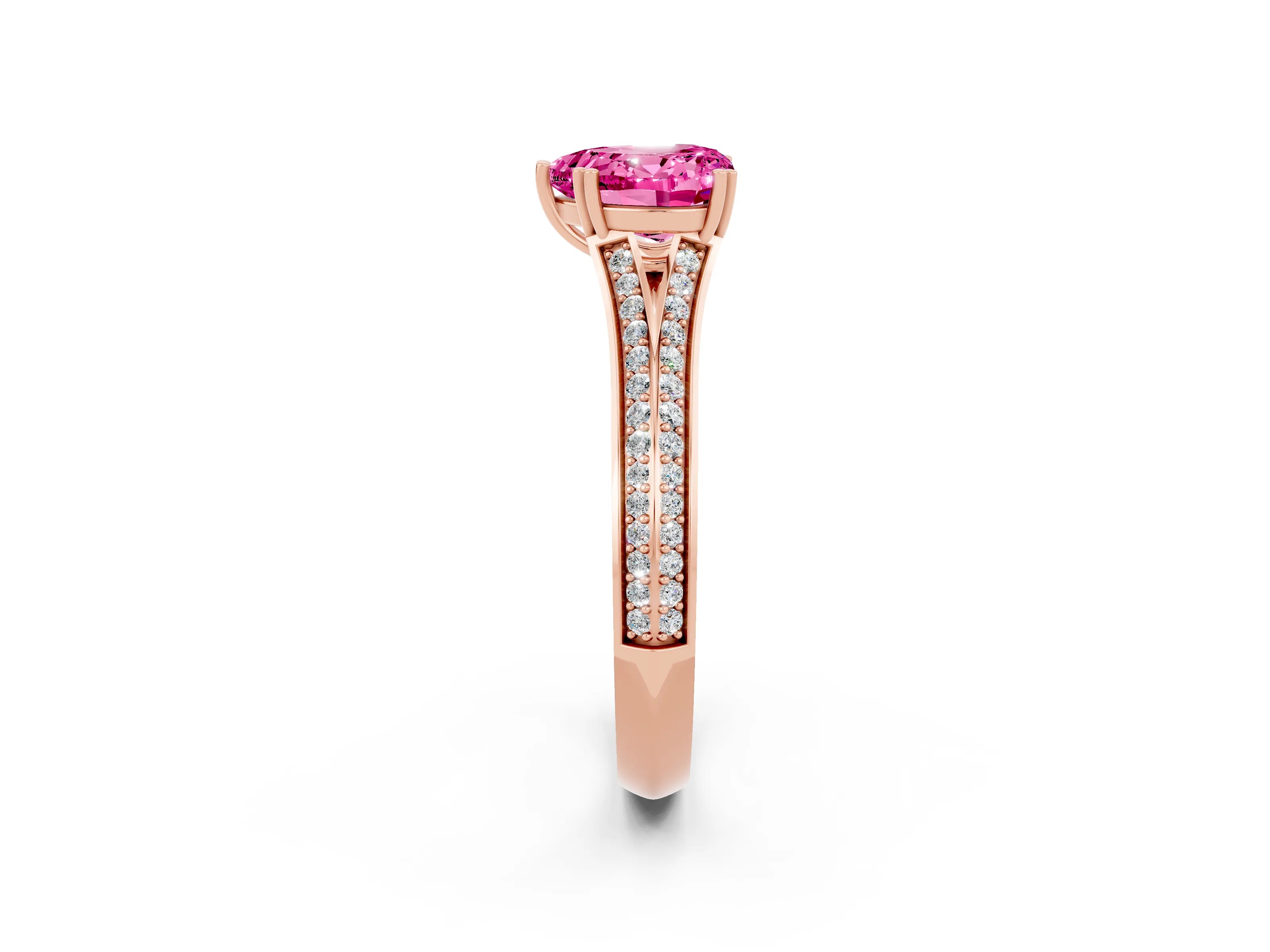Rose gold Heart Cut Pink Sapphire Split Shank Engagement Ring with Pavé Band_26
