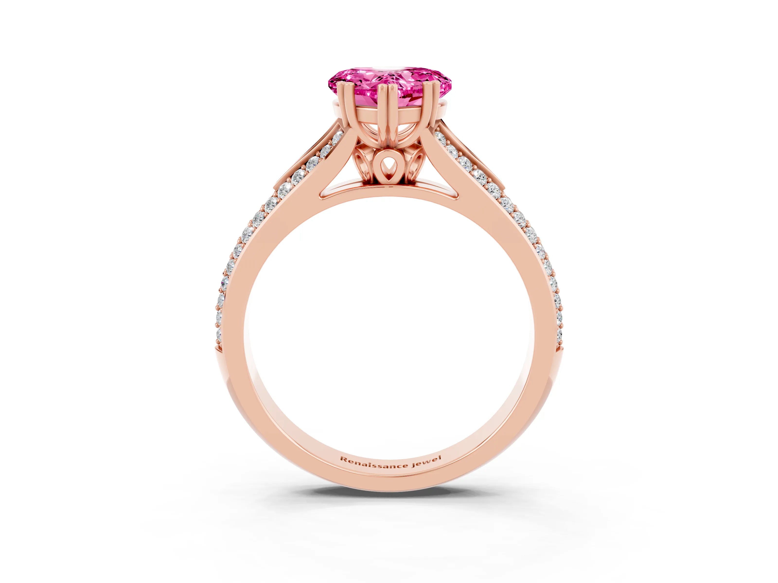 Rose gold Heart Cut Pink Sapphire Split Shank Engagement Ring with Pavé Band_27