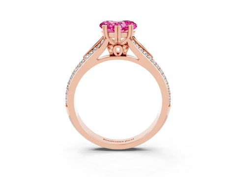 Rose gold Heart Cut Pink Sapphire Split Shank Engagement Ring with Pavé Band_27