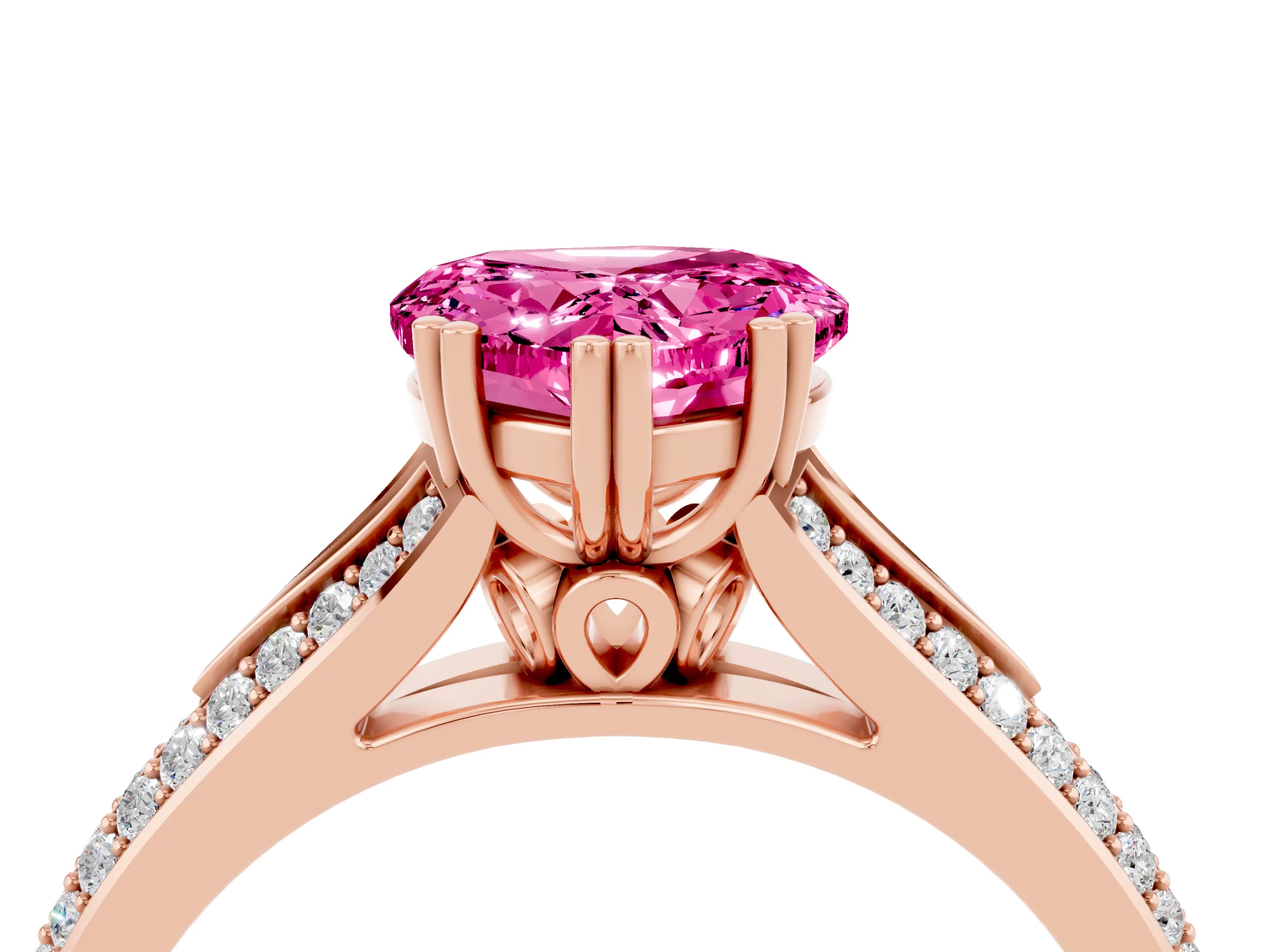 Rose gold Heart Cut Pink Sapphire Split Shank Engagement Ring with Pavé Band_28