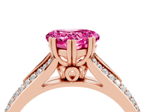 Rose gold Heart Cut Pink Sapphire Split Shank Engagement Ring with Pavé Band_28