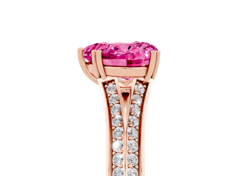 Rose gold Heart Cut Pink Sapphire Split Shank Engagement Ring with Pavé Band_29