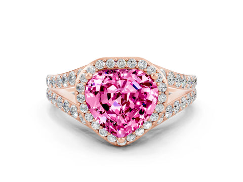 Rose gold Heart Cut Pink Sapphire Split Shank Halo Ring with Four-Prong Setting_12
