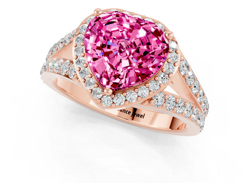 Rose gold Heart Cut Pink Sapphire Split Shank Halo Ring with Four-Prong Setting_13