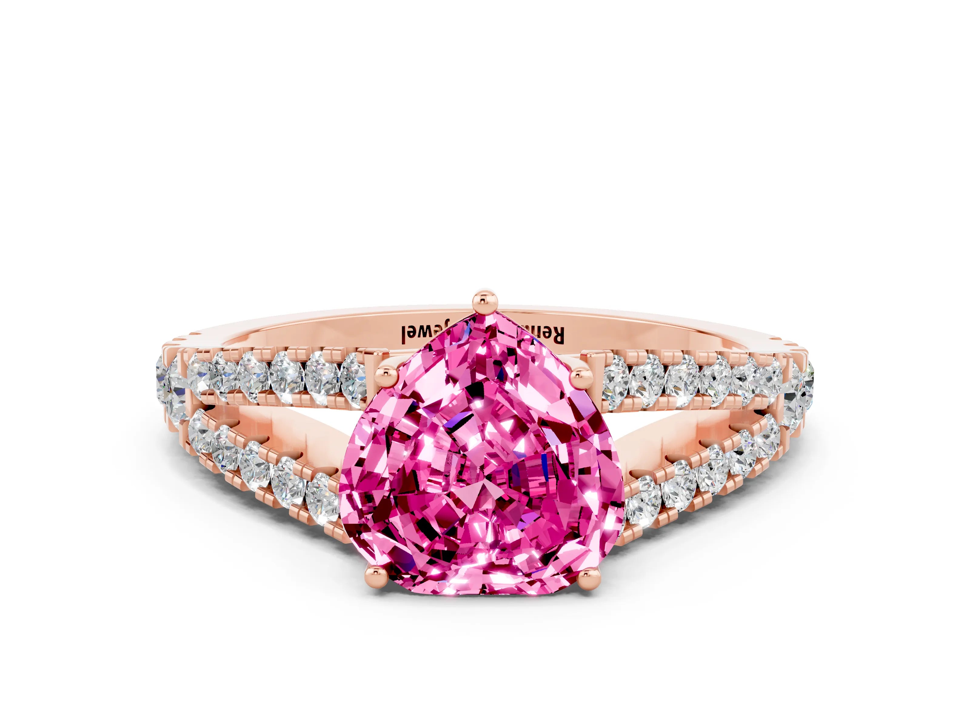 Rose gold Heart Cut Pink Sapphire Split Shank Pavé Engagement Ring with Four-Prong Setting_12
