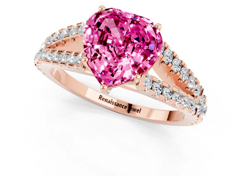 Rose gold Heart Cut Pink Sapphire Split Shank Pavé Engagement Ring with Four-Prong Setting_13
