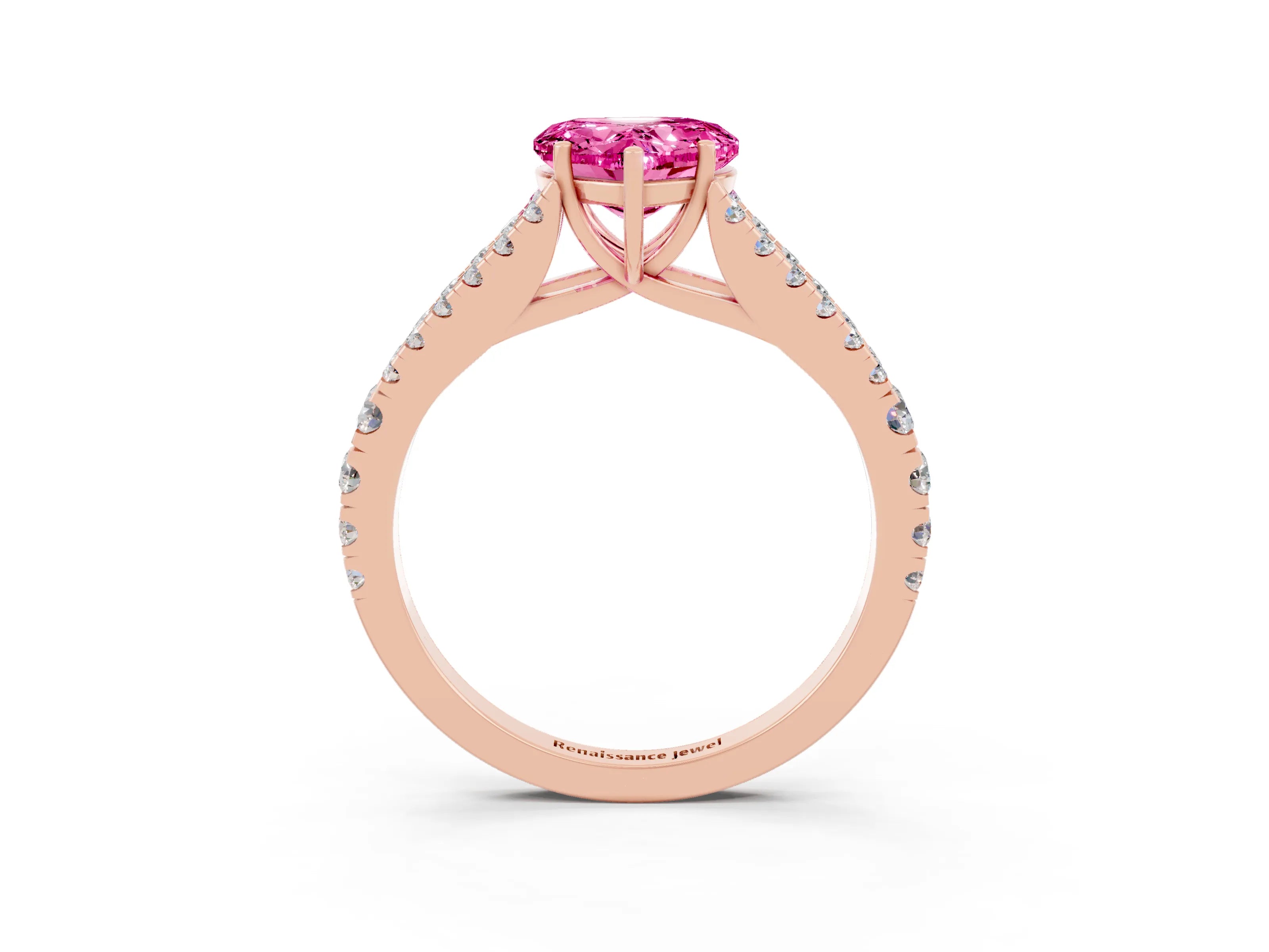 Rose gold Heart Cut Pink Sapphire Split Shank Pavé Engagement Ring with Four-Prong Setting_15