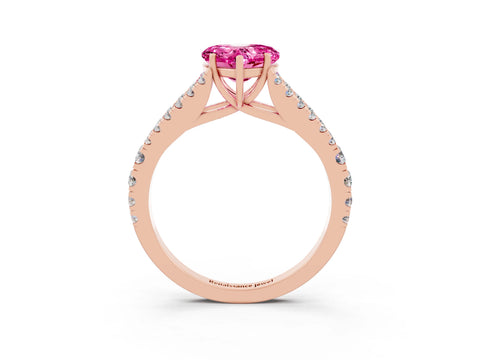 Rose gold Heart Cut Pink Sapphire Split Shank Pavé Engagement Ring with Four-Prong Setting_15