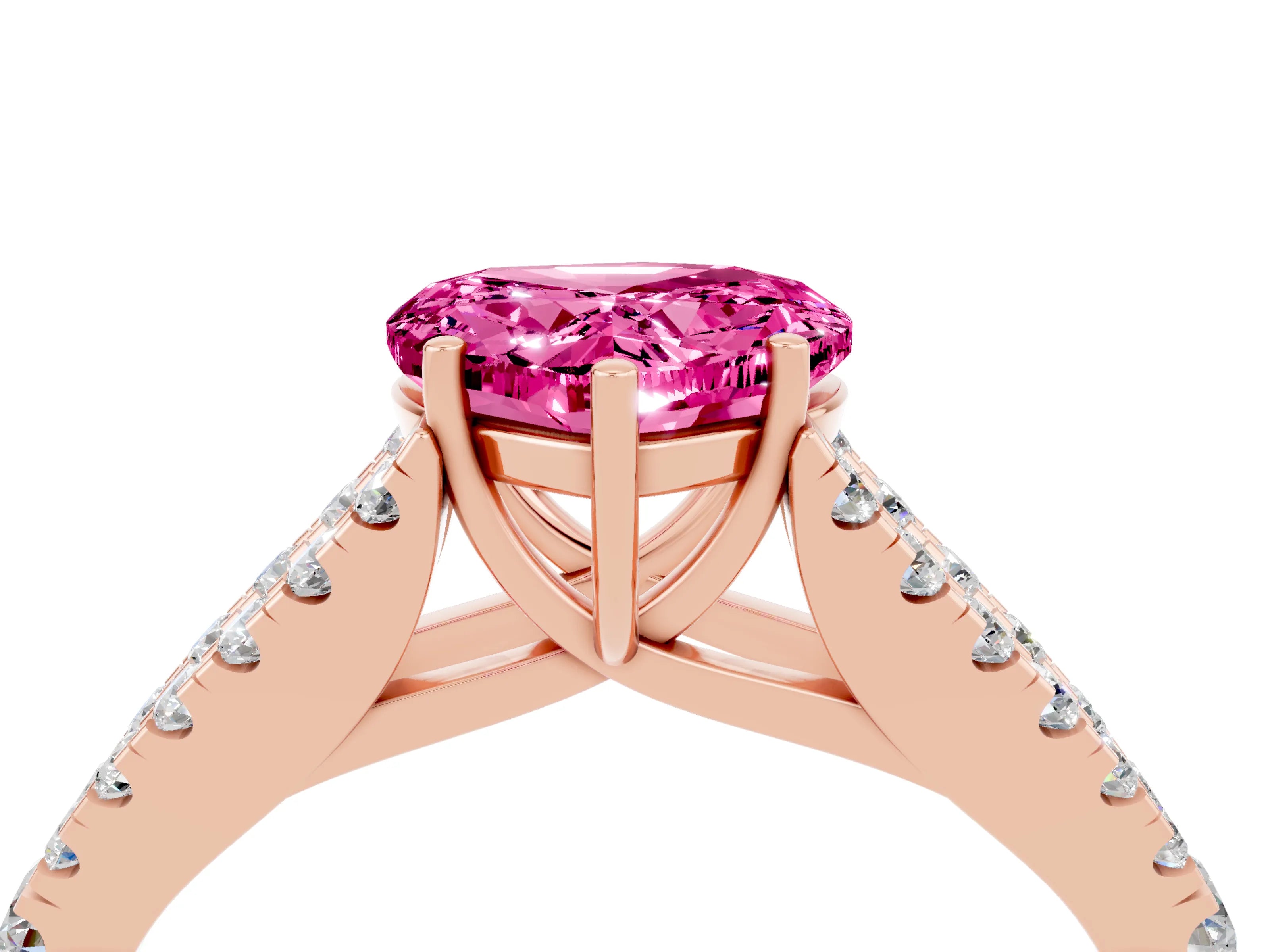 Rose gold Heart Cut Pink Sapphire Split Shank Pavé Engagement Ring with Four-Prong Setting_16