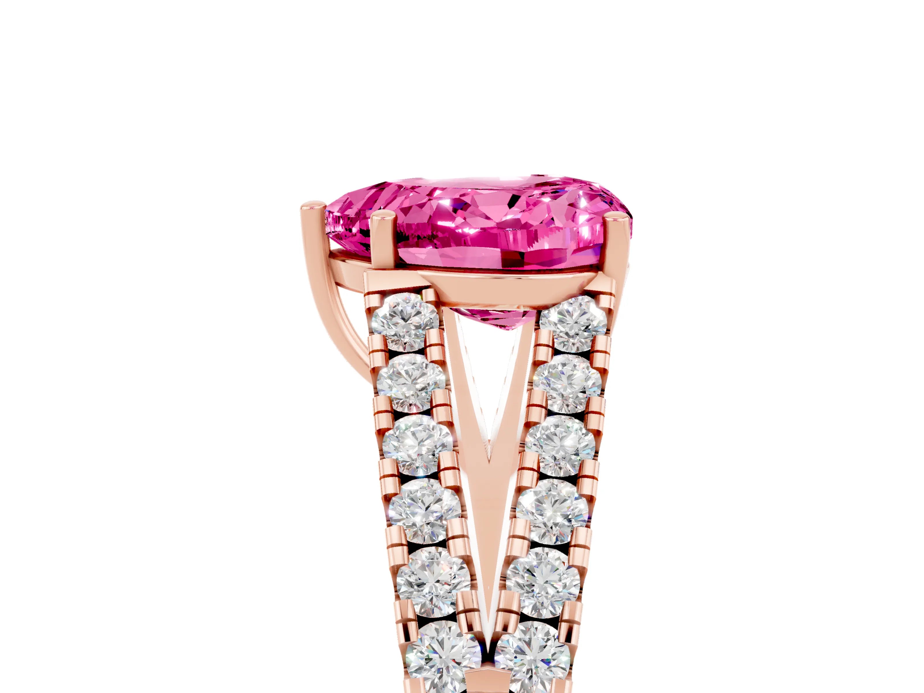 Rose gold Heart Cut Pink Sapphire Split Shank Pavé Engagement Ring with Four-Prong Setting_17