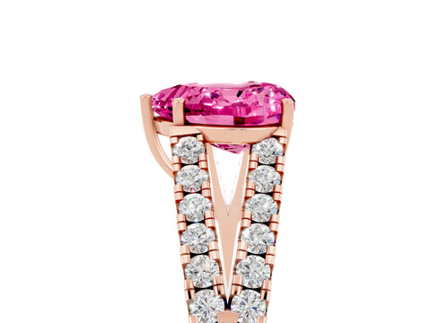 Rose gold Heart Cut Pink Sapphire Split Shank Pavé Engagement Ring with Four-Prong Setting_17