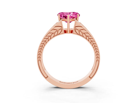 Rose gold Heart Cut Pink Sapphire Split Shank Ring with Pavé Band and Four-Prong Setting_3