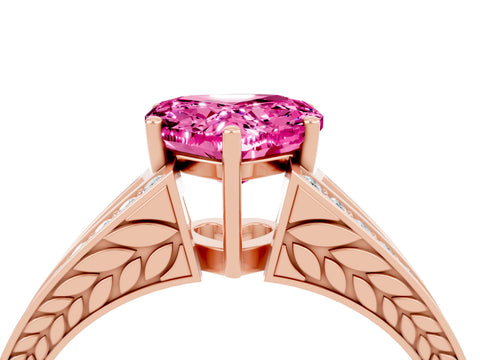 Rose gold Heart Cut Pink Sapphire Split Shank Ring with Pavé Band and Four-Prong Setting_4