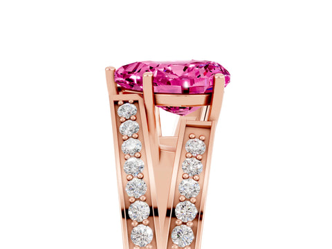 Rose gold Heart Cut Pink Sapphire Split Shank Ring with Pavé Band and Four-Prong Setting_5