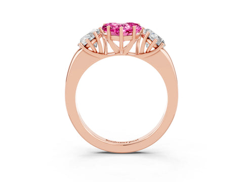 Rose gold Heart Cut Pink Sapphire Three-Stone Ring with Four-Prong Setting and Classic Band_3
