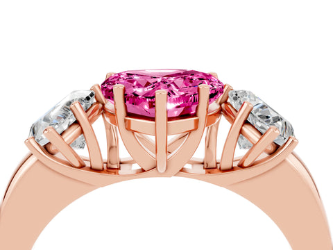 Rose gold Heart Cut Pink Sapphire Three-Stone Ring with Four-Prong Setting and Classic Band_4