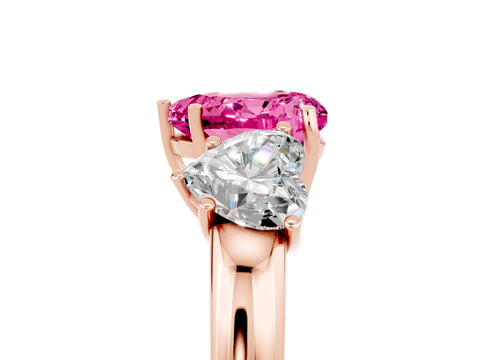 Rose gold Heart Cut Pink Sapphire Three-Stone Ring with Four-Prong Setting and Classic Band_5