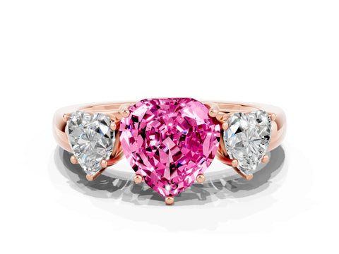 Rose gold Heart Cut Pink Sapphire Three-Stone Ring with Four-Prong Setting and Classic Band