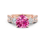 Rose gold Heart Cut Pink Sapphire Three-Stone Ring with Pavé Split Shank and Four-Prong Setting_42