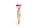 Rose gold Heart Cut Pink Sapphire Three-Stone Ring with Pavé Split Shank and Four-Prong Setting_44