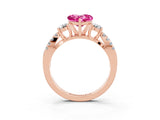Rose gold Heart Cut Pink Sapphire Three-Stone Ring with Pavé Split Shank and Four-Prong Setting_45