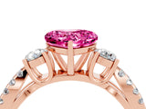 Rose gold Heart Cut Pink Sapphire Three-Stone Ring with Pavé Split Shank and Four-Prong Setting_46