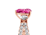 Rose gold Heart Cut Pink Sapphire Three-Stone Ring with Pavé Split Shank and Four-Prong Setting_47