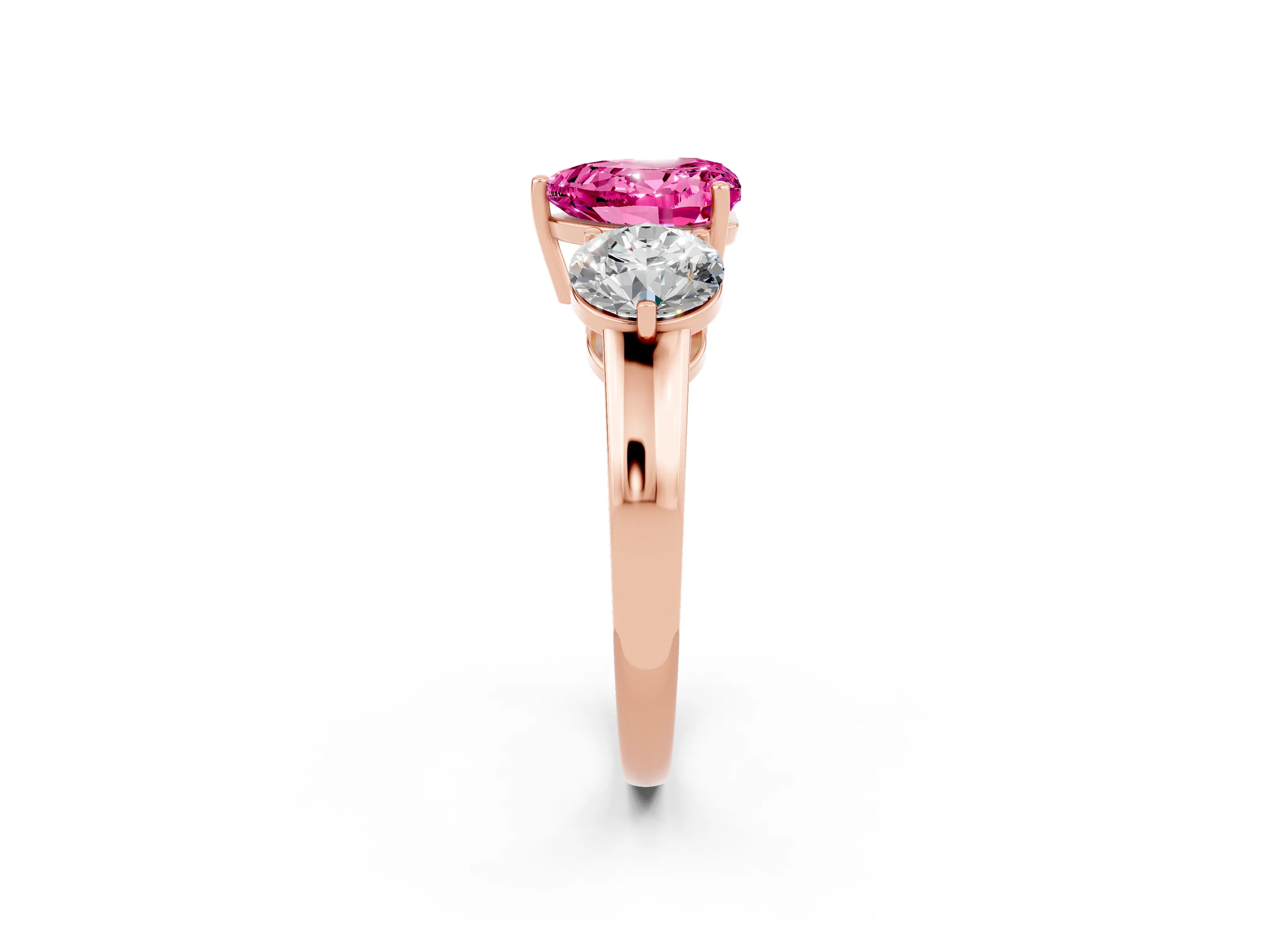 Rose gold Heart Cut Pink Sapphire Three-Stone Ring with Prong Setting and Classic Band_2