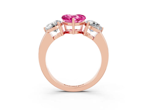 Rose gold Heart Cut Pink Sapphire Three-Stone Ring with Prong Setting and Classic Band_3