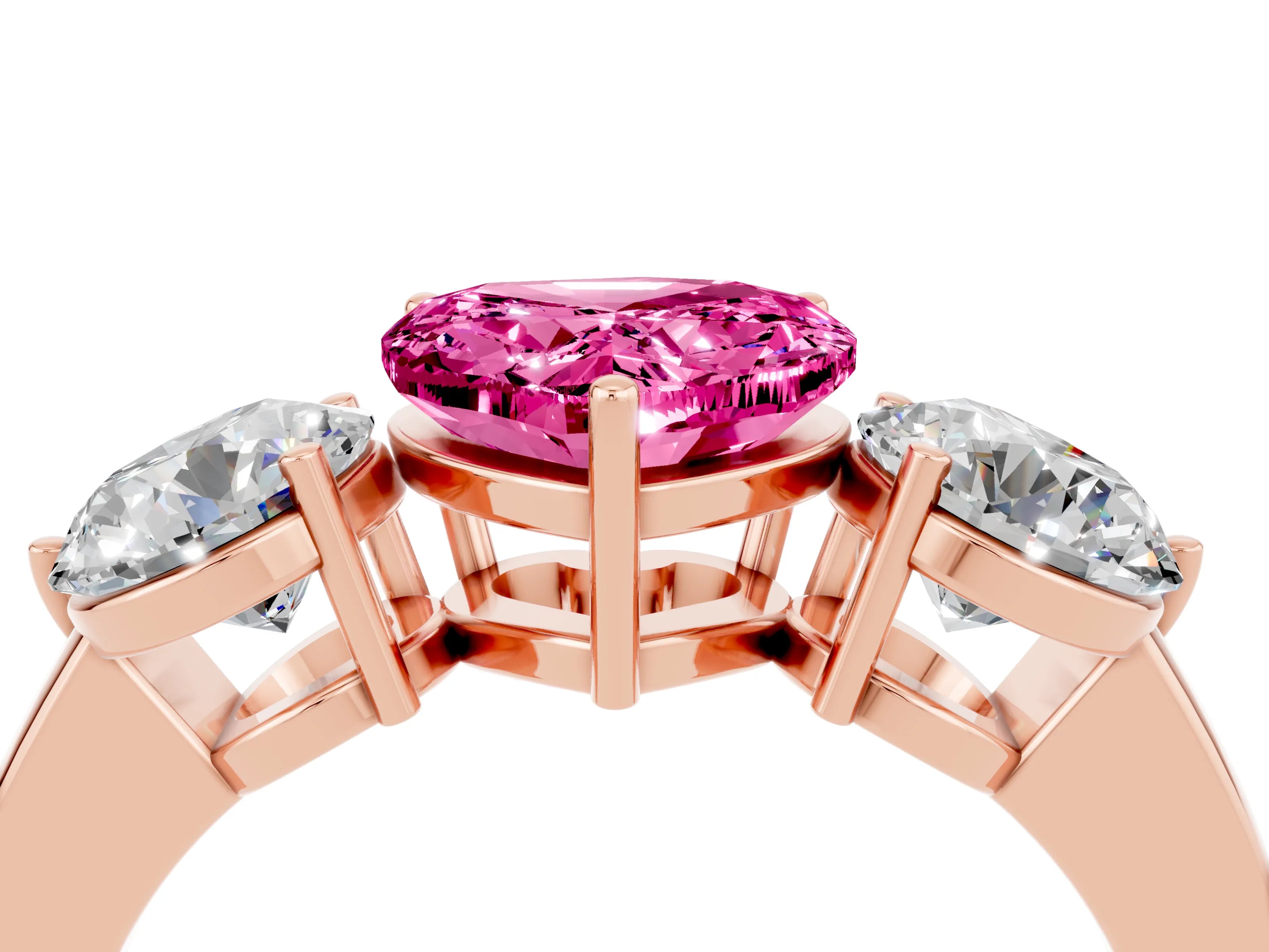 Rose gold Heart Cut Pink Sapphire Three-Stone Ring with Prong Setting and Classic Band_4
