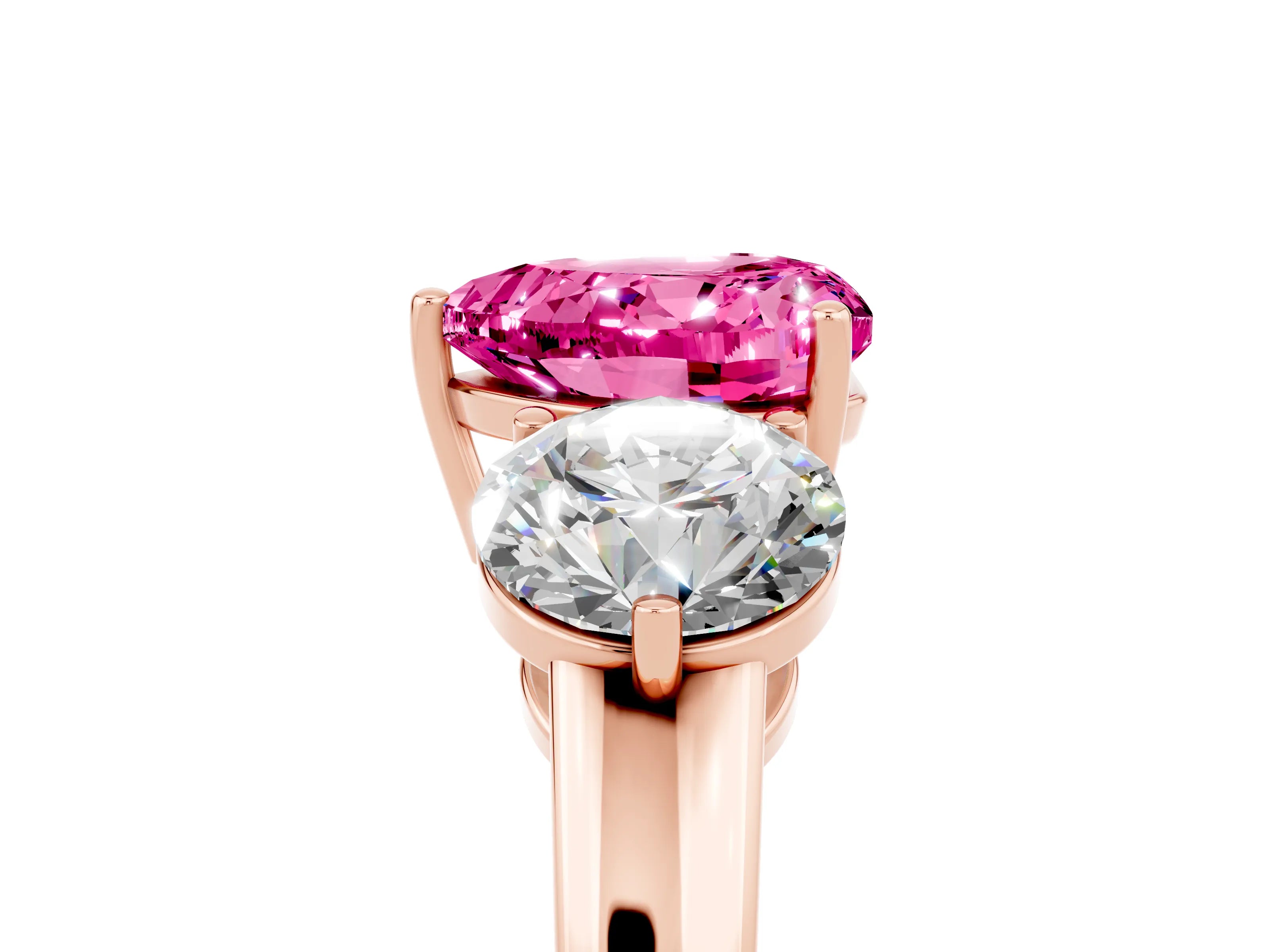 Rose gold Heart Cut Pink Sapphire Three-Stone Ring with Prong Setting and Classic Band_5
