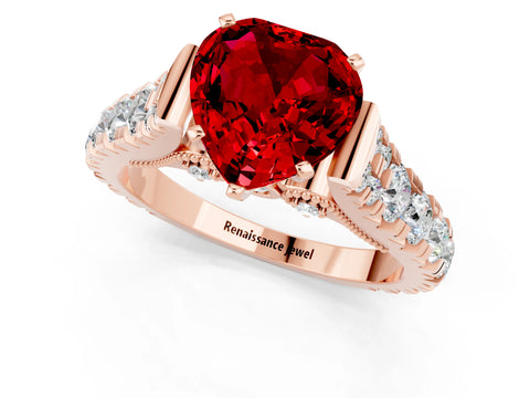 Rose gold Heart Cut Ruby Classic Solitaire Ring with Pavé Band and Four-Prong Setting_1