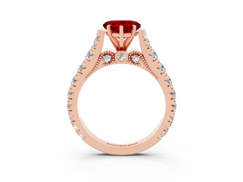 Rose gold Heart Cut Ruby Classic Solitaire Ring with Pavé Band and Four-Prong Setting_3