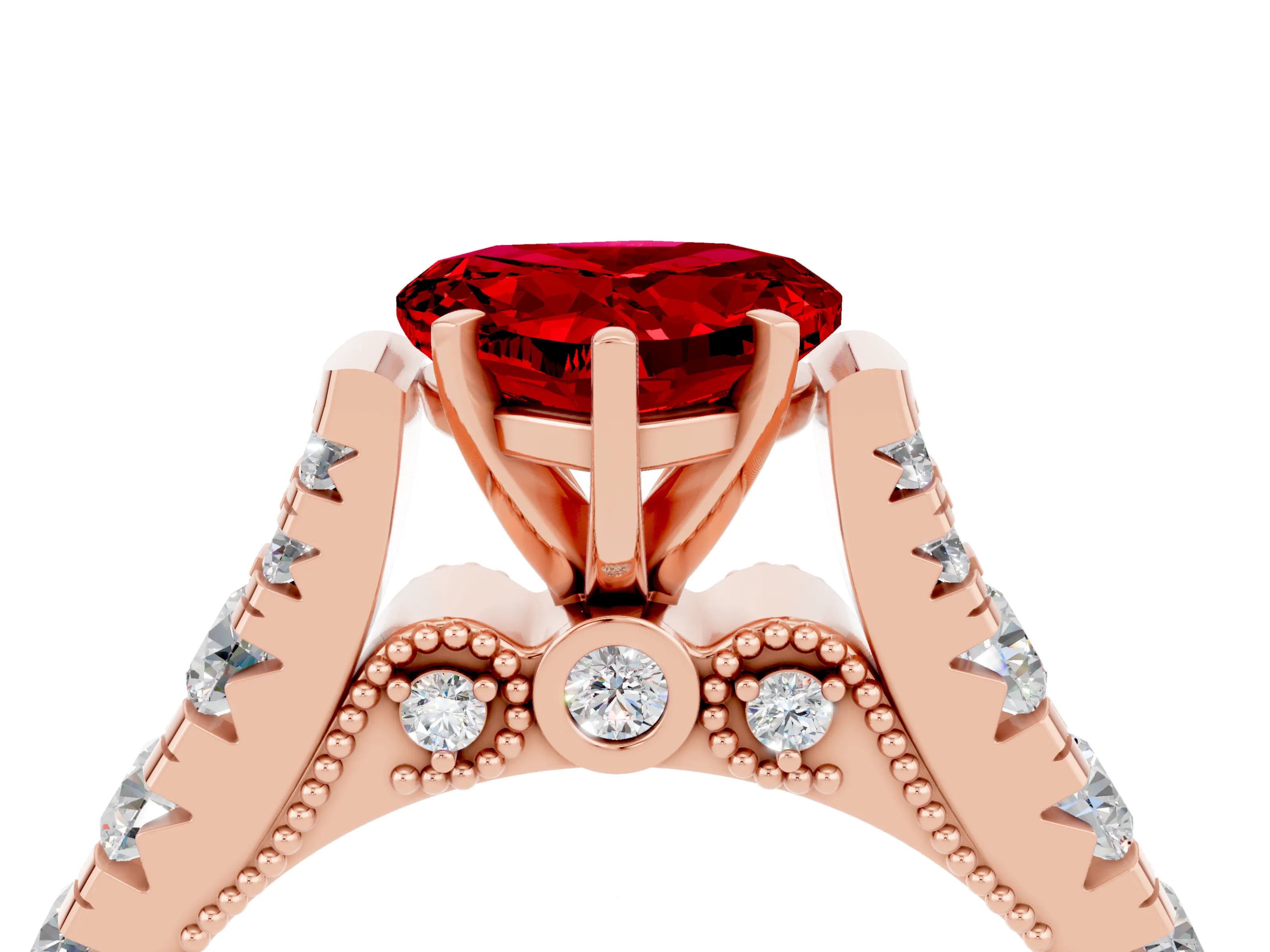 Rose gold Heart Cut Ruby Classic Solitaire Ring with Pavé Band and Four-Prong Setting_4
