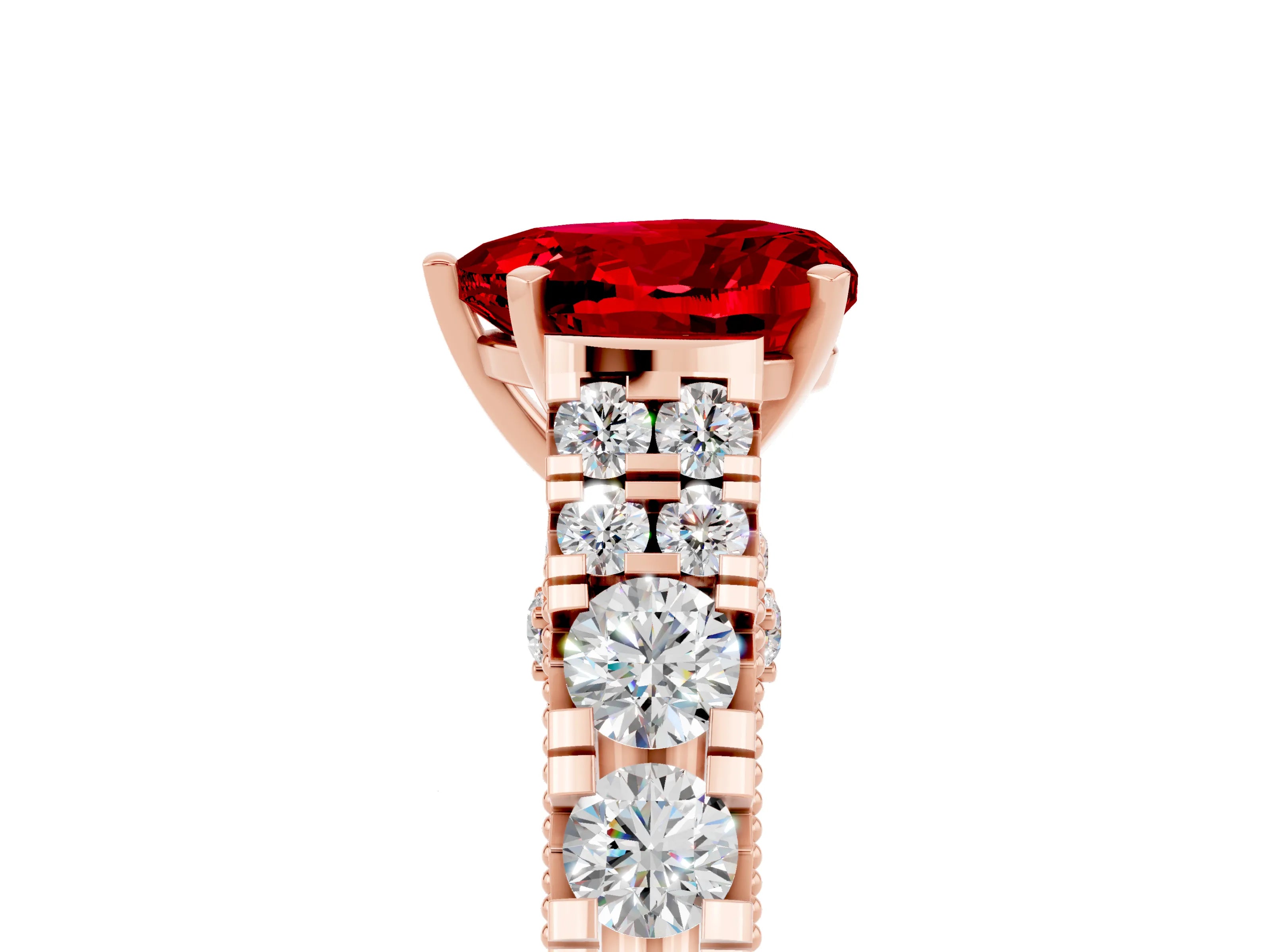 Rose gold Heart Cut Ruby Classic Solitaire Ring with Pavé Band and Four-Prong Setting_5