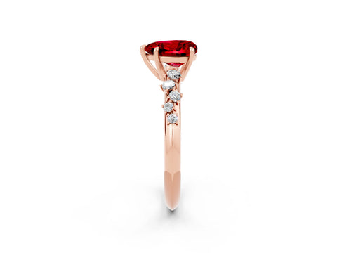Rose gold Heart Cut Ruby Cluster Side Stone Solitaire Ring with Prong Setting_26