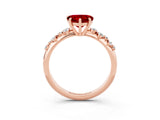Rose gold Heart Cut Ruby Cluster Side Stone Solitaire Ring with Prong Setting_27