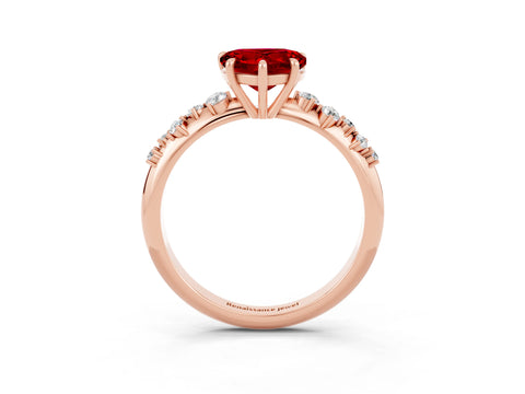 Rose gold Heart Cut Ruby Cluster Side Stone Solitaire Ring with Prong Setting_27