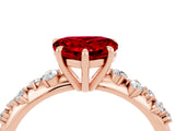 Rose gold Heart Cut Ruby Cluster Side Stone Solitaire Ring with Prong Setting_28