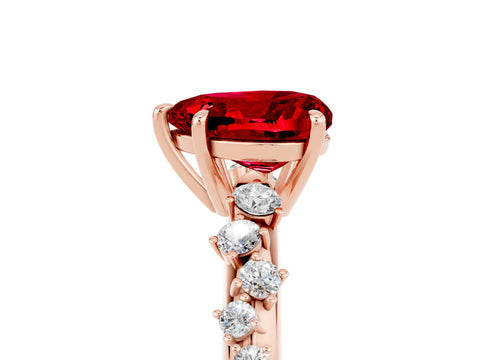 Rose gold Heart Cut Ruby Cluster Side Stone Solitaire Ring with Prong Setting_29