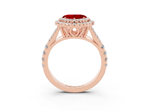 Rose gold Heart Cut Ruby Double Halo Ring with Split Shank and Prong Setting_15