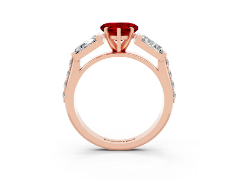 Rose gold Heart Cut Ruby Engagement Ring with Baguette Side Stones and Channel Set Band_3