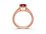 Rose gold Heart Cut Ruby Engagement Ring with Milgrain Channel Set Band and Prong Setting_3
