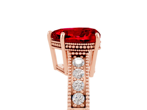 Rose gold Heart Cut Ruby Engagement Ring with Milgrain Channel Set Band and Prong Setting_5
