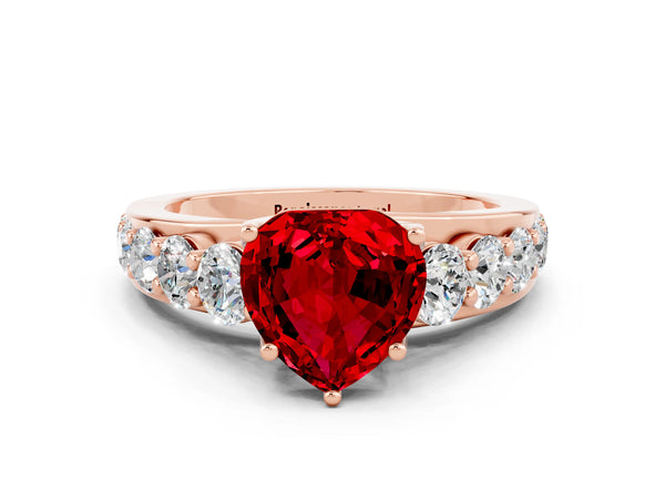 Rose gold Heart Cut Ruby Engagement Ring with Pavé Band and Four-Prong Setting