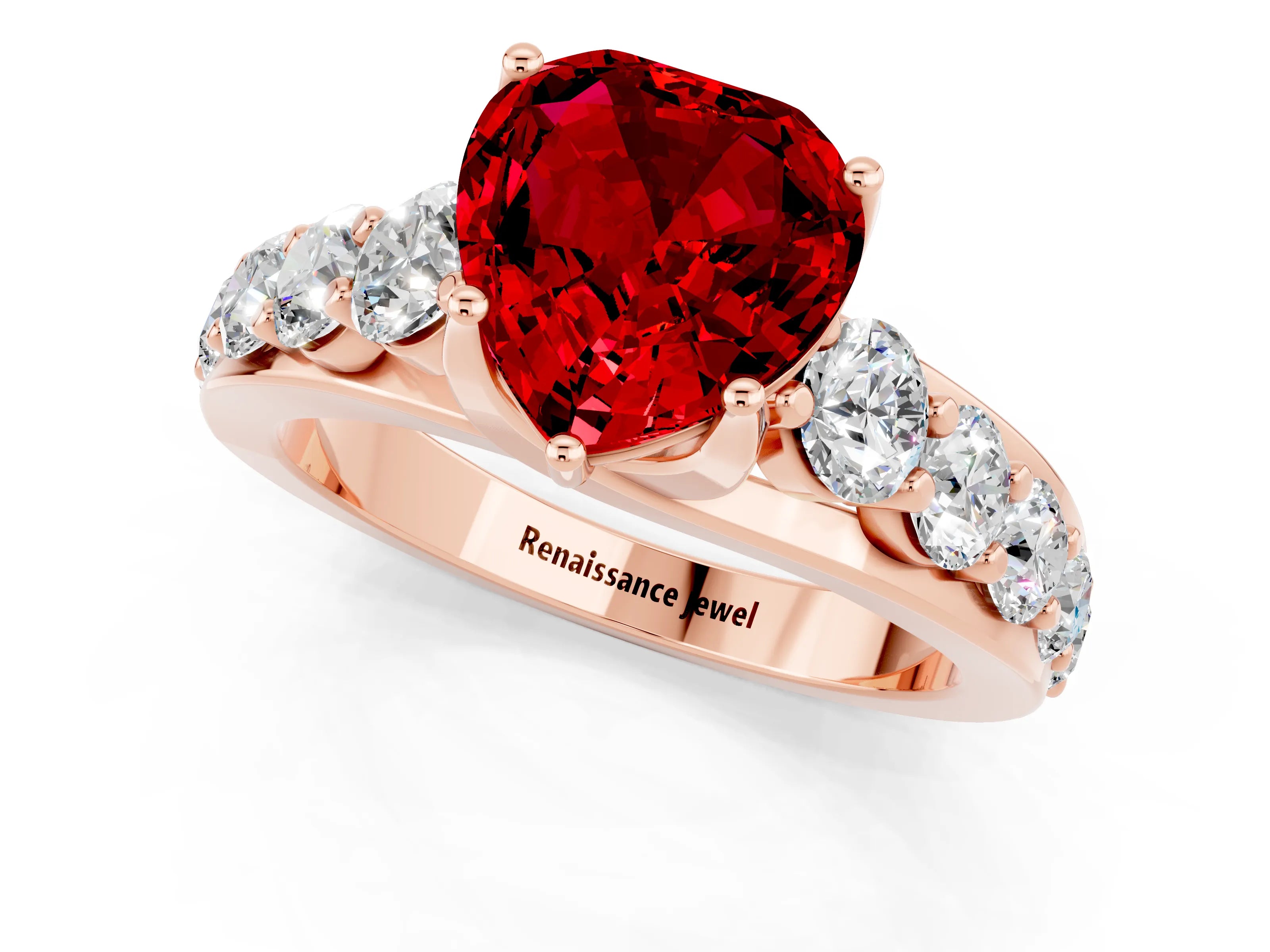 Rose gold Heart Cut Ruby Engagement Ring with Pavé Band and Four-Prong Setting_1