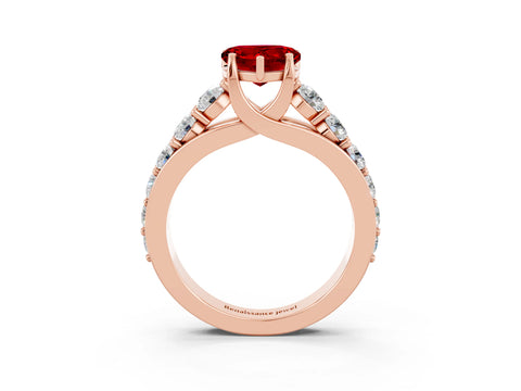 Rose gold Heart Cut Ruby Engagement Ring with Pavé Band and Four-Prong Setting_3