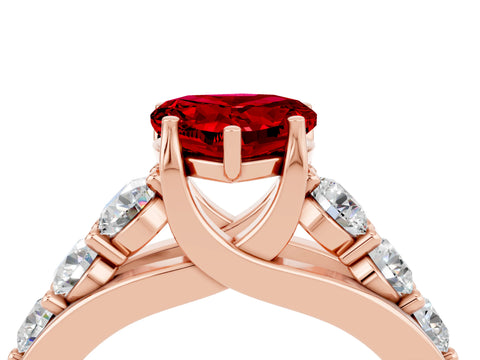 Rose gold Heart Cut Ruby Engagement Ring with Pavé Band and Four-Prong Setting_4