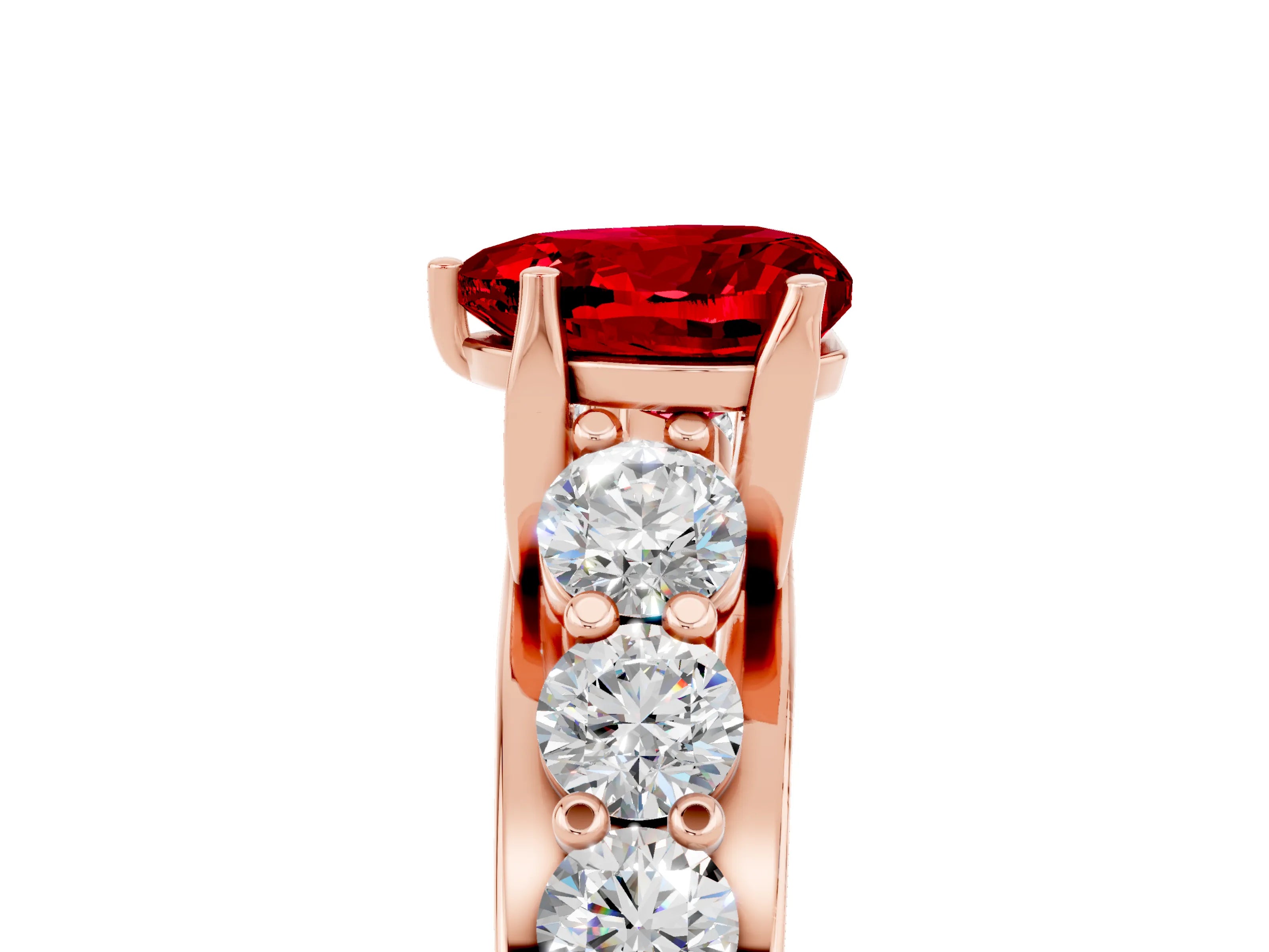 Rose gold Heart Cut Ruby Engagement Ring with Pavé Band and Four-Prong Setting_5
